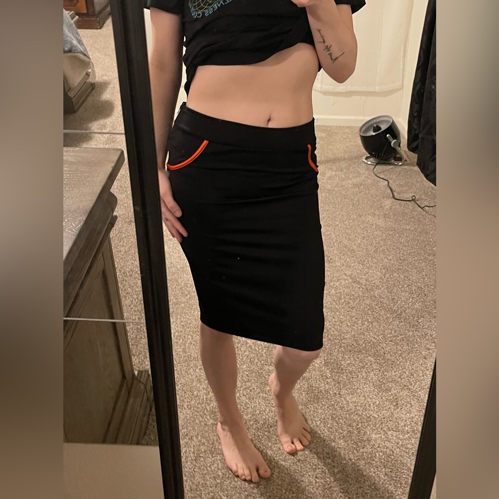 Red Ribbon Lace Up Pencil Skirt, Size Small - Picture 4 of 16